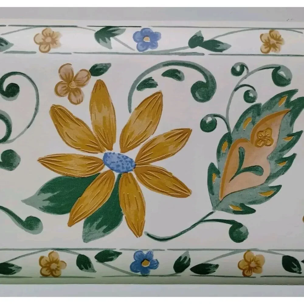 Norwall Pre-pasted Decorative Border - 5 yds - Yellow Blue Flowers -Green Leaves